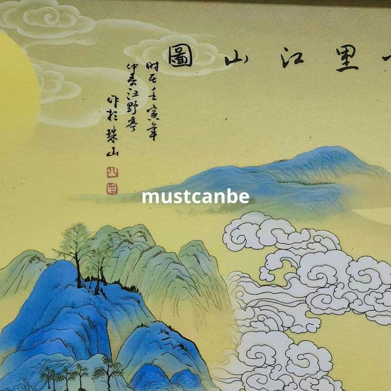 陶板画 パステル画千里江山絵掛けスクリーン 応接間 玄関 装飾品 工芸品 置物