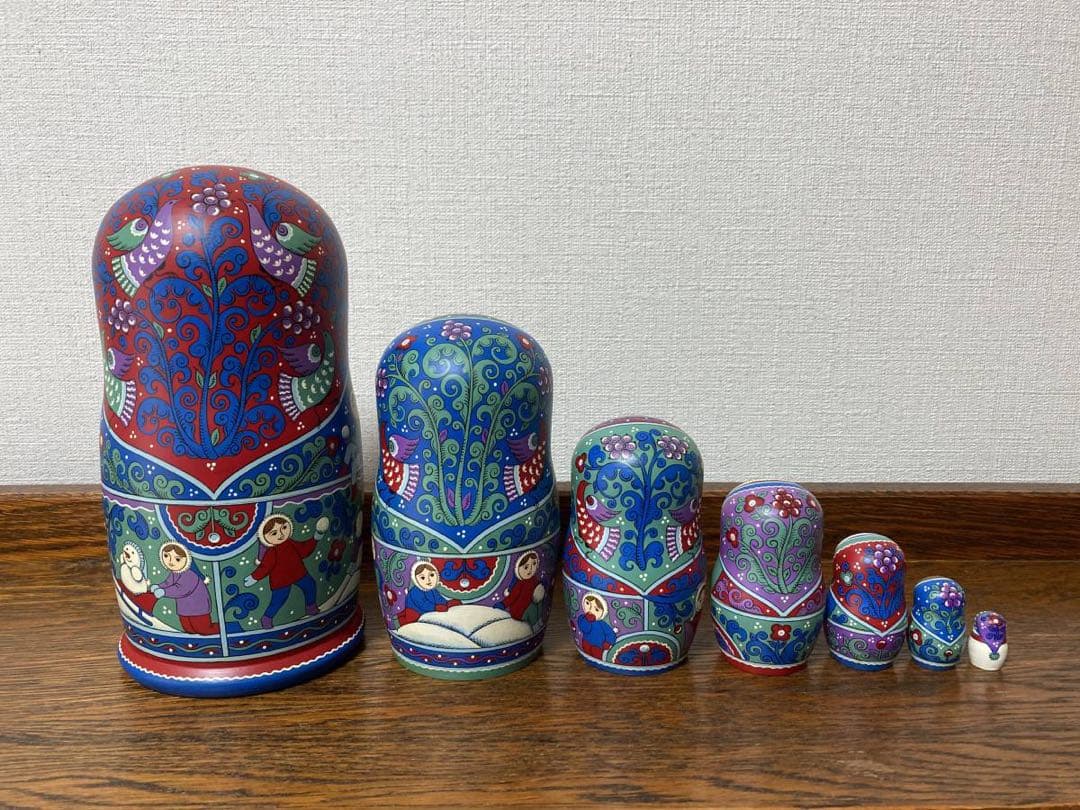 ロシア雑貨☆ウインターマトリョーシカ(7P)H21cmアルハンゲリスク オリガ作