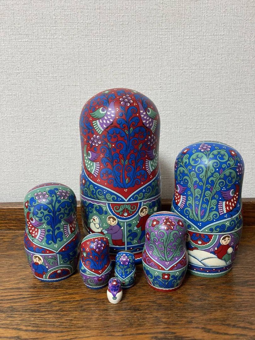 ロシア雑貨☆ウインターマトリョーシカ(7P)H21cmアルハンゲリスク オリガ作