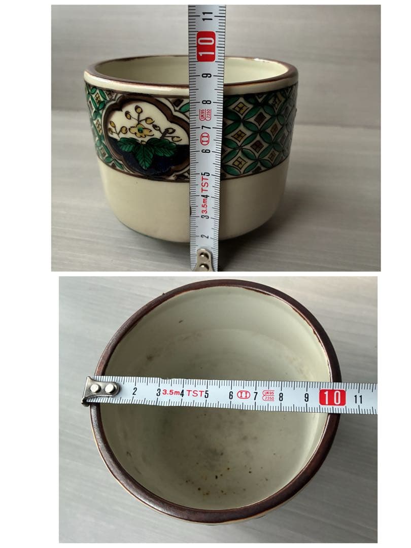 九谷焼　陶器　角福　煙草盆　茶道具　青手　灰入れ　竹灰吹　木箱　年代物　古道具
