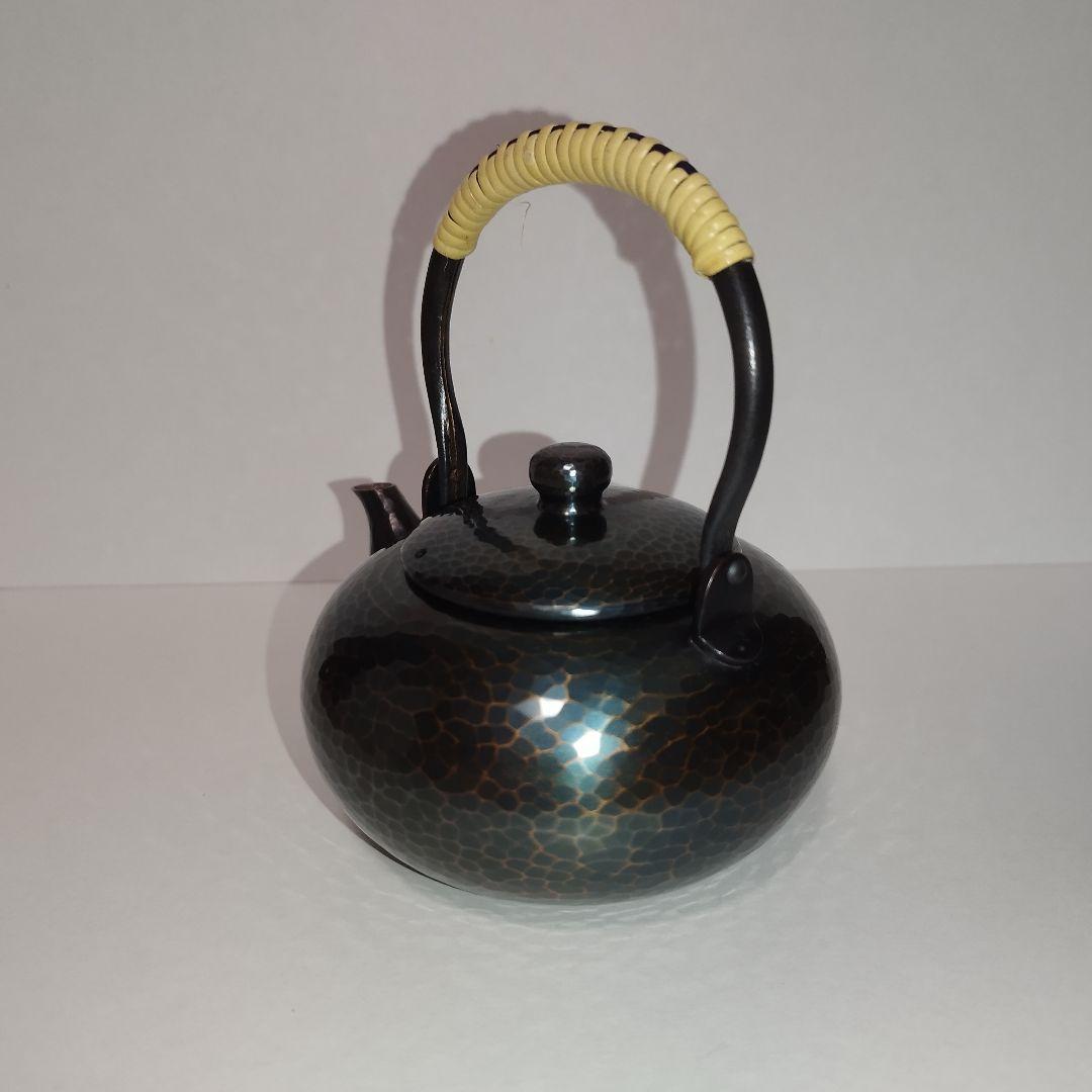 【美品】玉川堂　紫金色鎚肌 銅製急須　鎚起銅器、共箱/茶道具