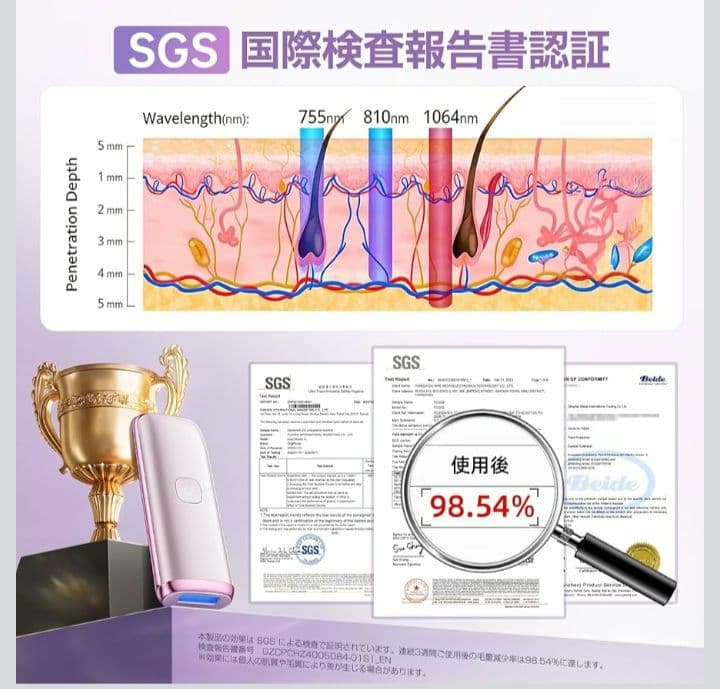 脱毛器 HIPL 光美容器 26J 自動連続照射 特許取得済みサファイア冷却技術