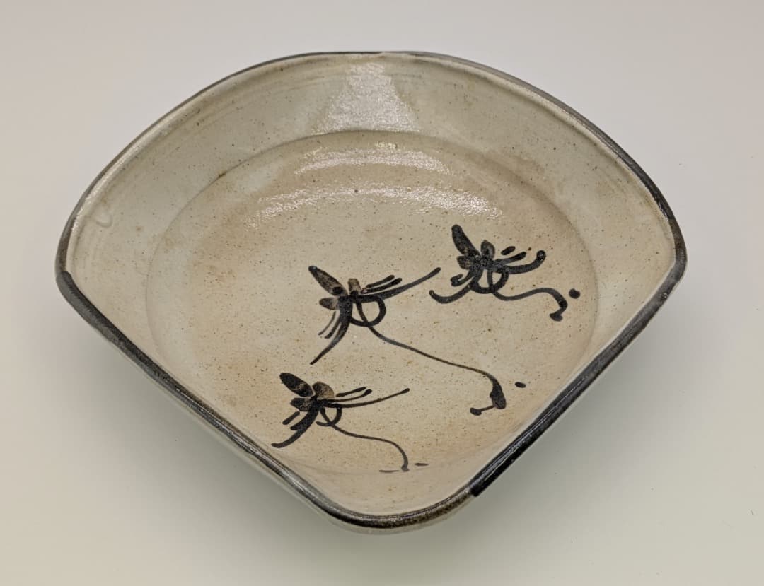 【美品】唐津焼 鏡山窯 絵唐津 四方皿 角皿 菓子器 しおり付き