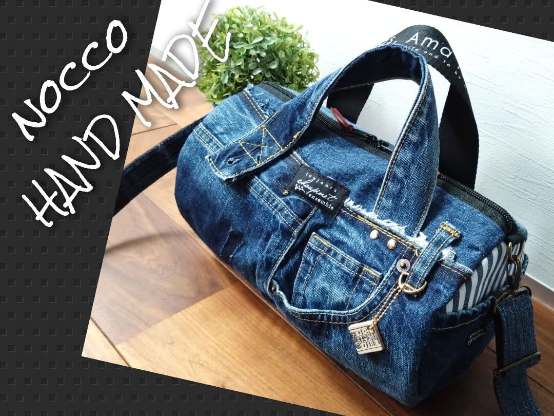 専用❕№724【DENIM❌️ドラム缶型ショルダーバッグ♥】デニムリメイク