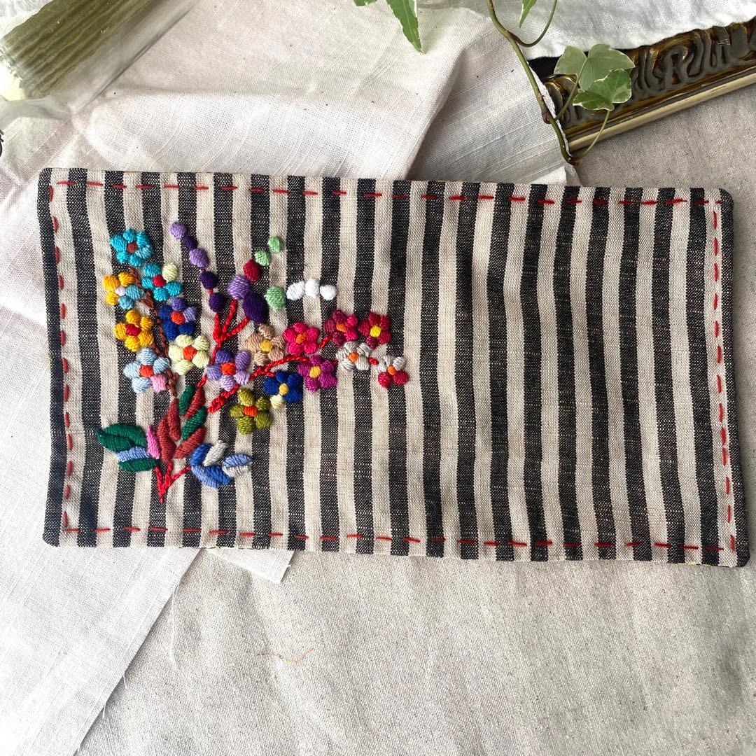 【 La Renaissance 】会津ストライプ 咲き誇る小花 祈り刺繍マット