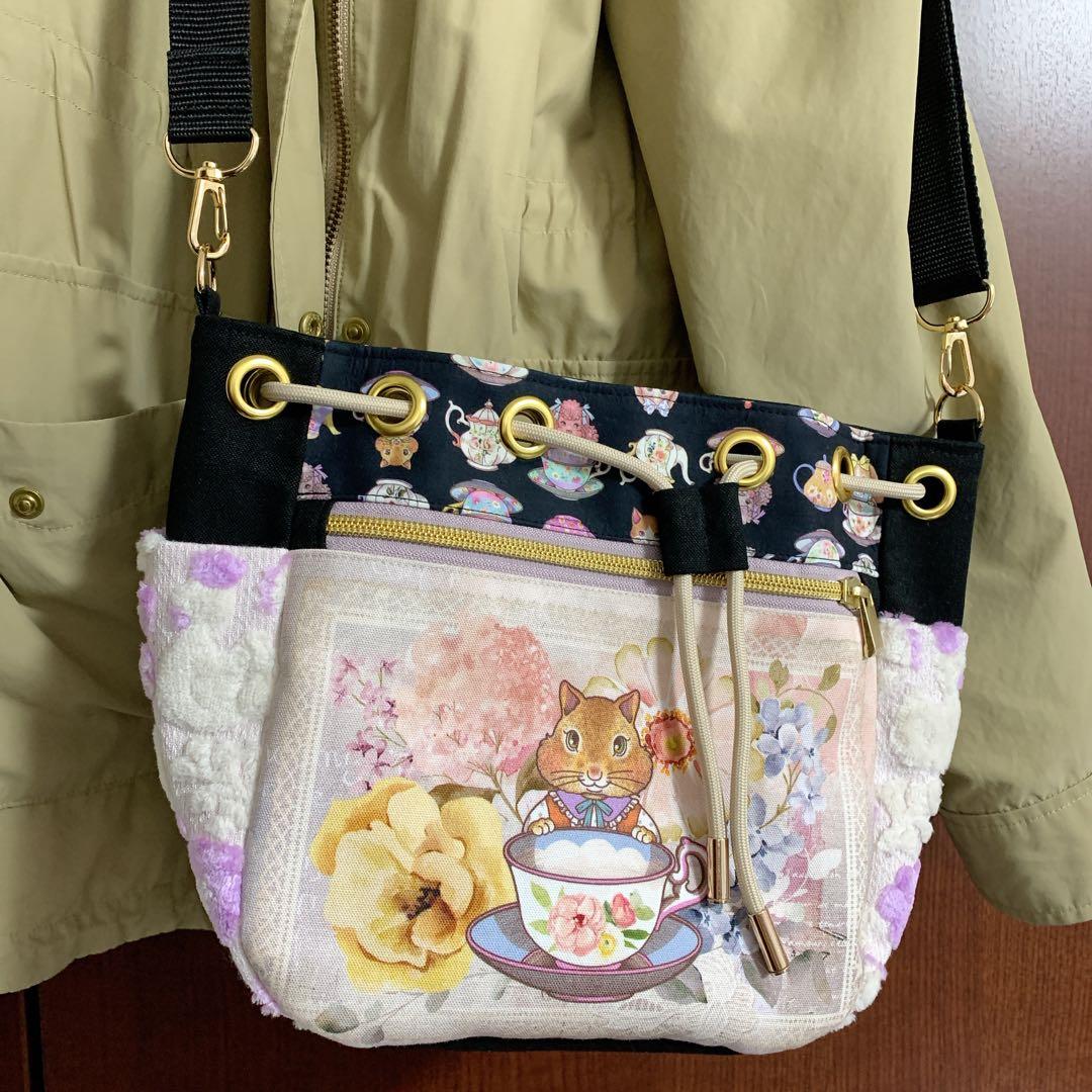 ハンドメイド　ジョリーフルール　コラコラ　巾着バッグ　ショルダーバッグ　ミニ柄