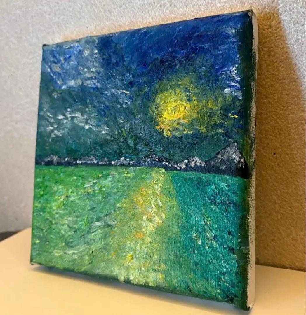 月夜のロンドの油彩絵　手描き　肉筆　油絵　風景画　原画　油彩画　印象派