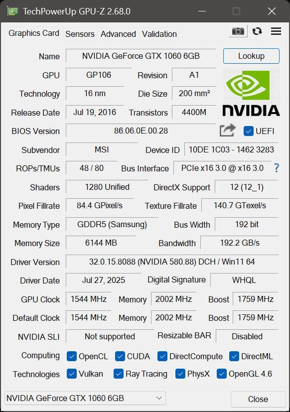 MSI GTX1060 6GB デュアルファン