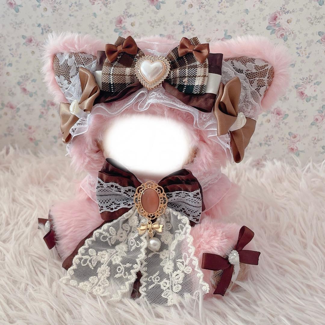 １２cmおすわりぬい服♡ロリ姫系♡猫の着ぐるみ♡ブラウン×ピンク