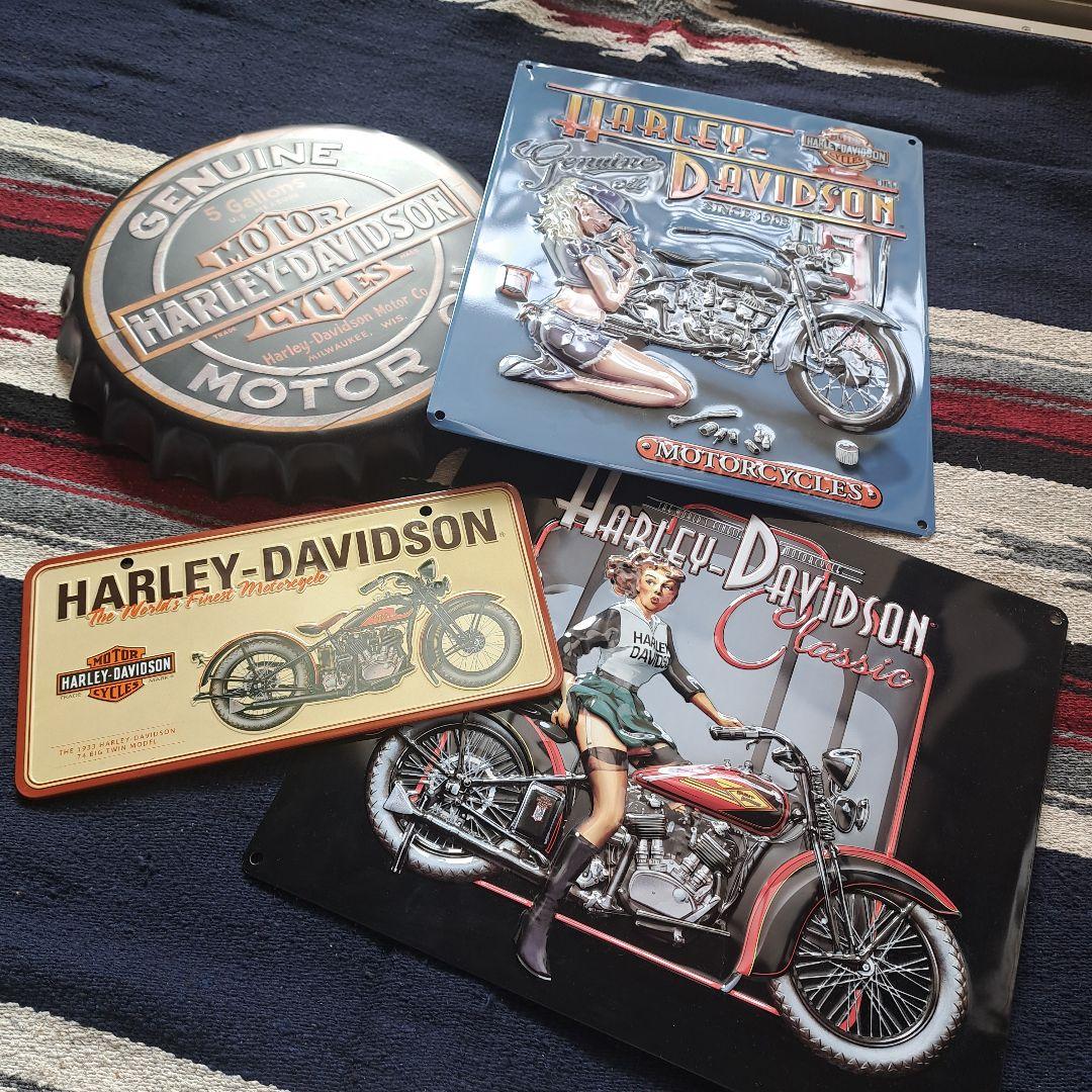 Harley-Davidson ヴィンテージ看板4枚＋不織布ハーレーナップザック