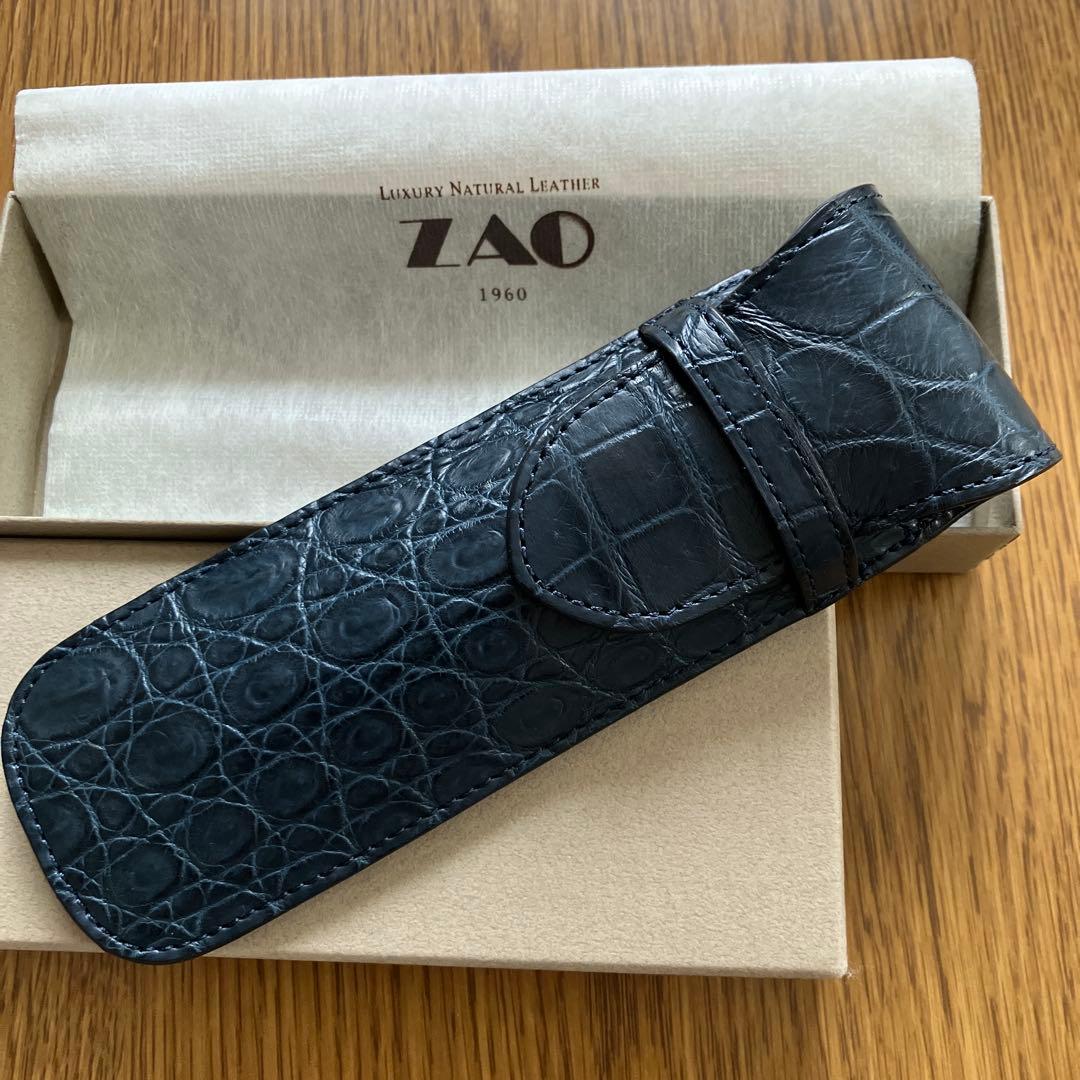 新品未使用　ZAO 高級クロコダイル　天然皮革 ペンケース　ネイビー