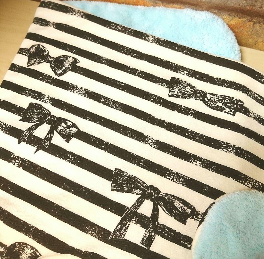専用❤みかん＊もちふわ❤ヘアドライタオル❤モノクロりぼんボーダー☆ブルー★やや細