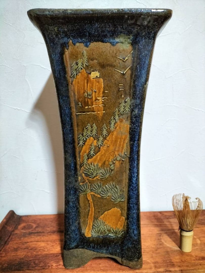 1910年代 清国末 民国時代 石湾窯 花鳥山風景模様 観賞用 植木鉢 蘭鉢