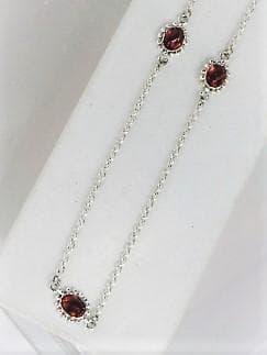 【シルバー925ロングネックレス】レッド5オーバルカット5ｍｍ