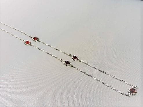 【シルバー925ロングネックレス】レッド5オーバルカット5ｍｍ