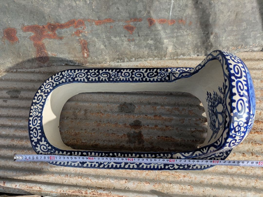 古便器　小便器　セット　青と白の花柄　古道具　アンティーク　伊万里焼