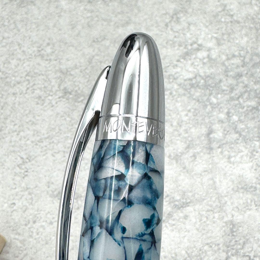 【極美品】MONTEVERDE ボールペン ブルーマーブル柄 シルバー金具