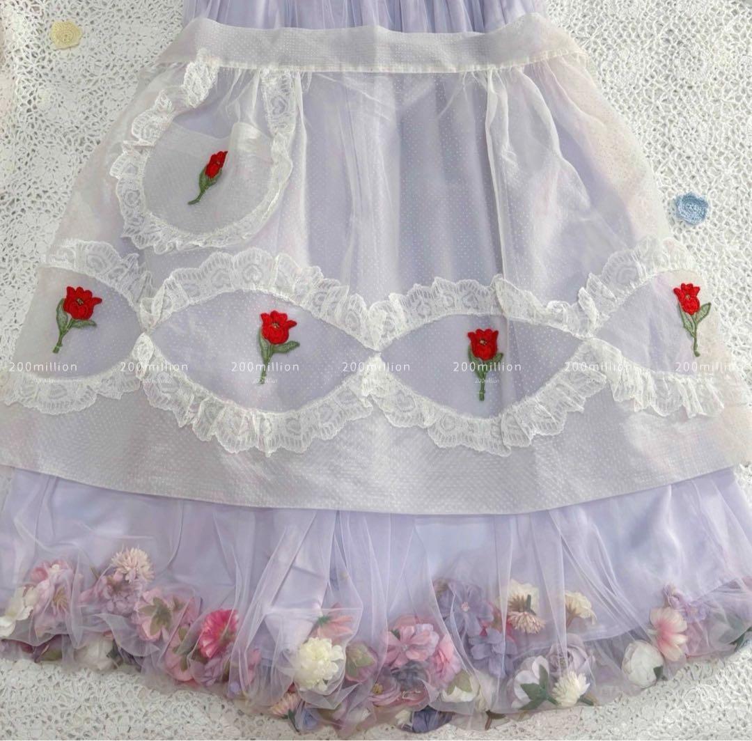 ヴィンテージ　古着　エプロン　vintage レース　花刺繍　トッド　ホワイト