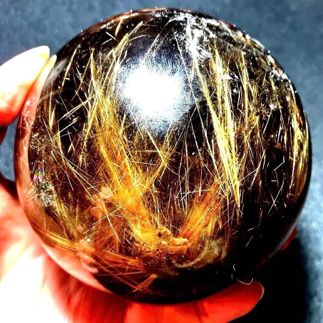 限定値下げ　超特大　98mm ゴールドルチルクォーツ　丸玉スフィア　金針水晶