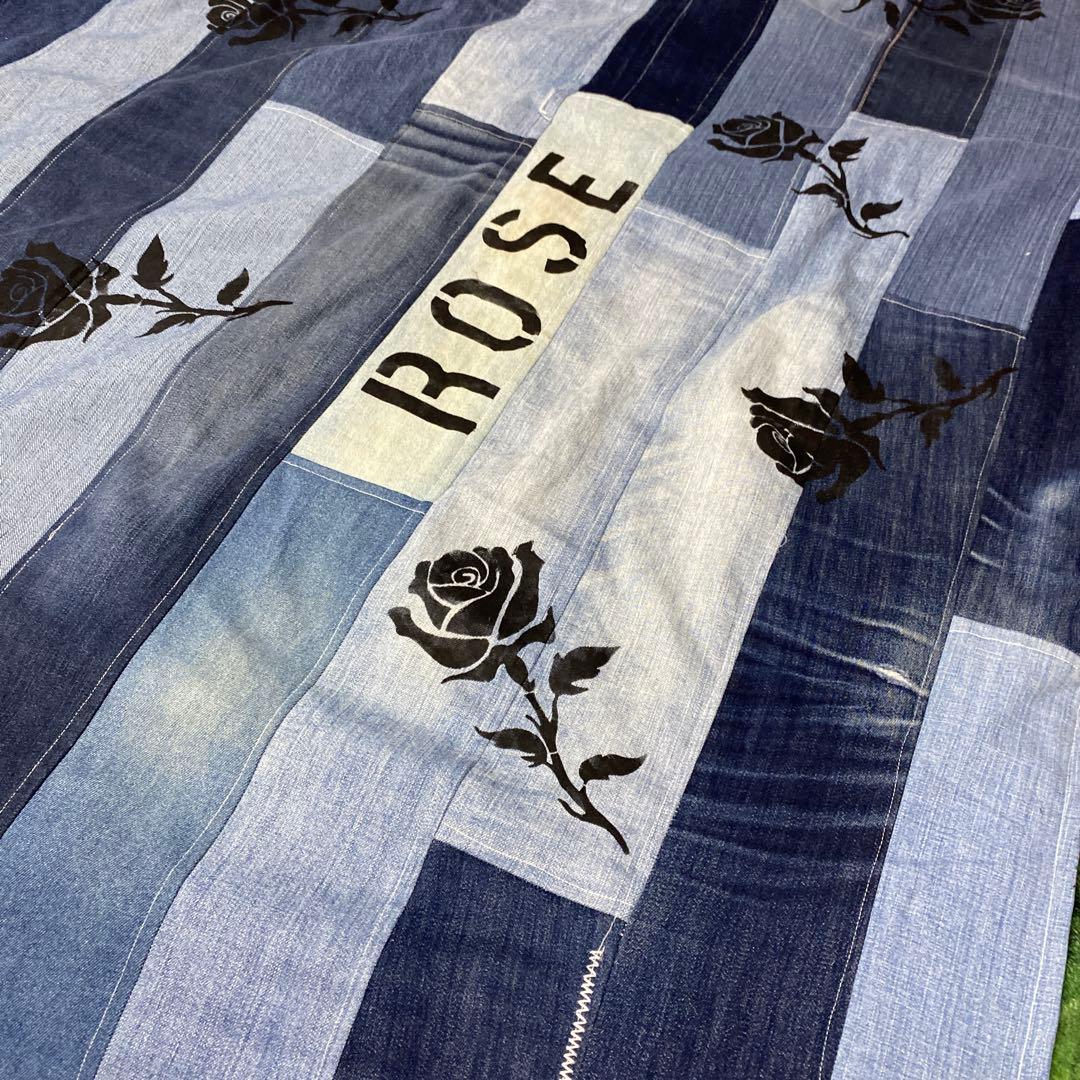 リメイクデニムマルチマット　ざっくり　ダメージ　ハンドメイド　ROSE 薔薇