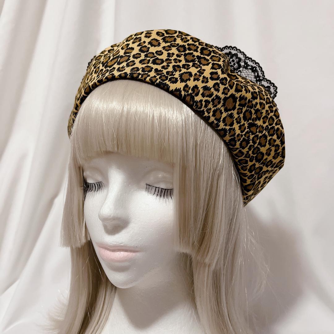 ハンドメイド ハート ベレー帽 ヒョウ柄　タータンチェック ロック パンク