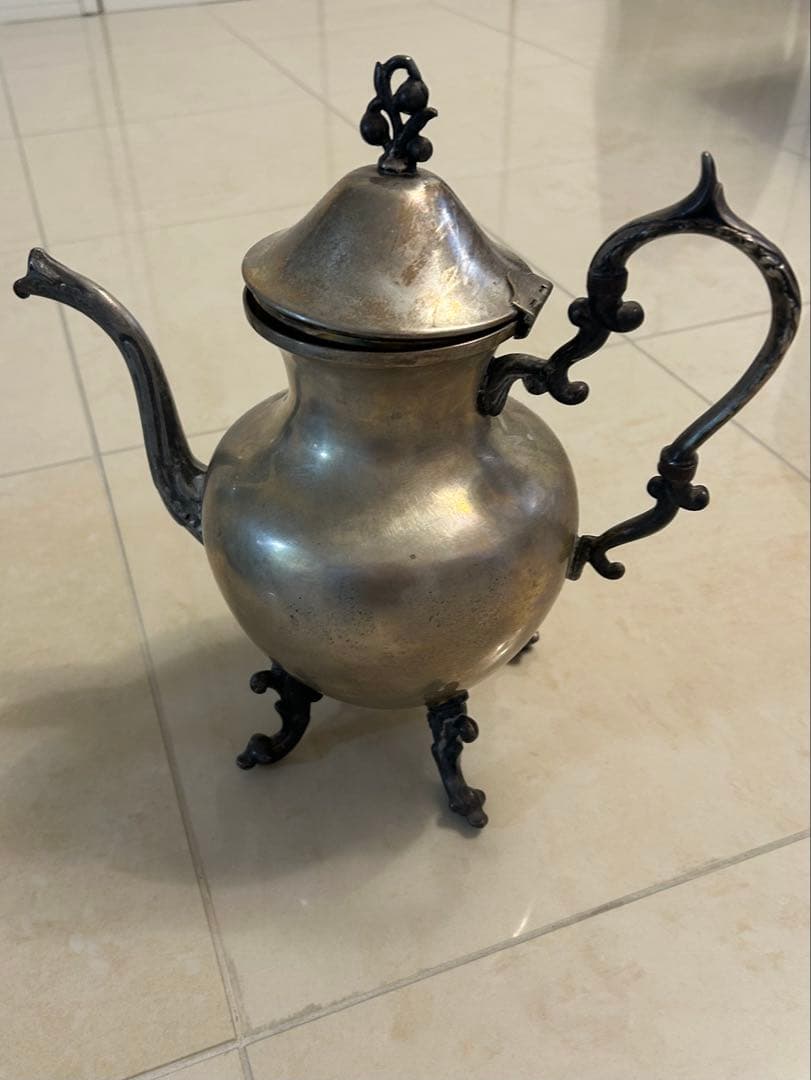 アンティーク金属製ティーセット(銀メッキ : Silver on Copper)