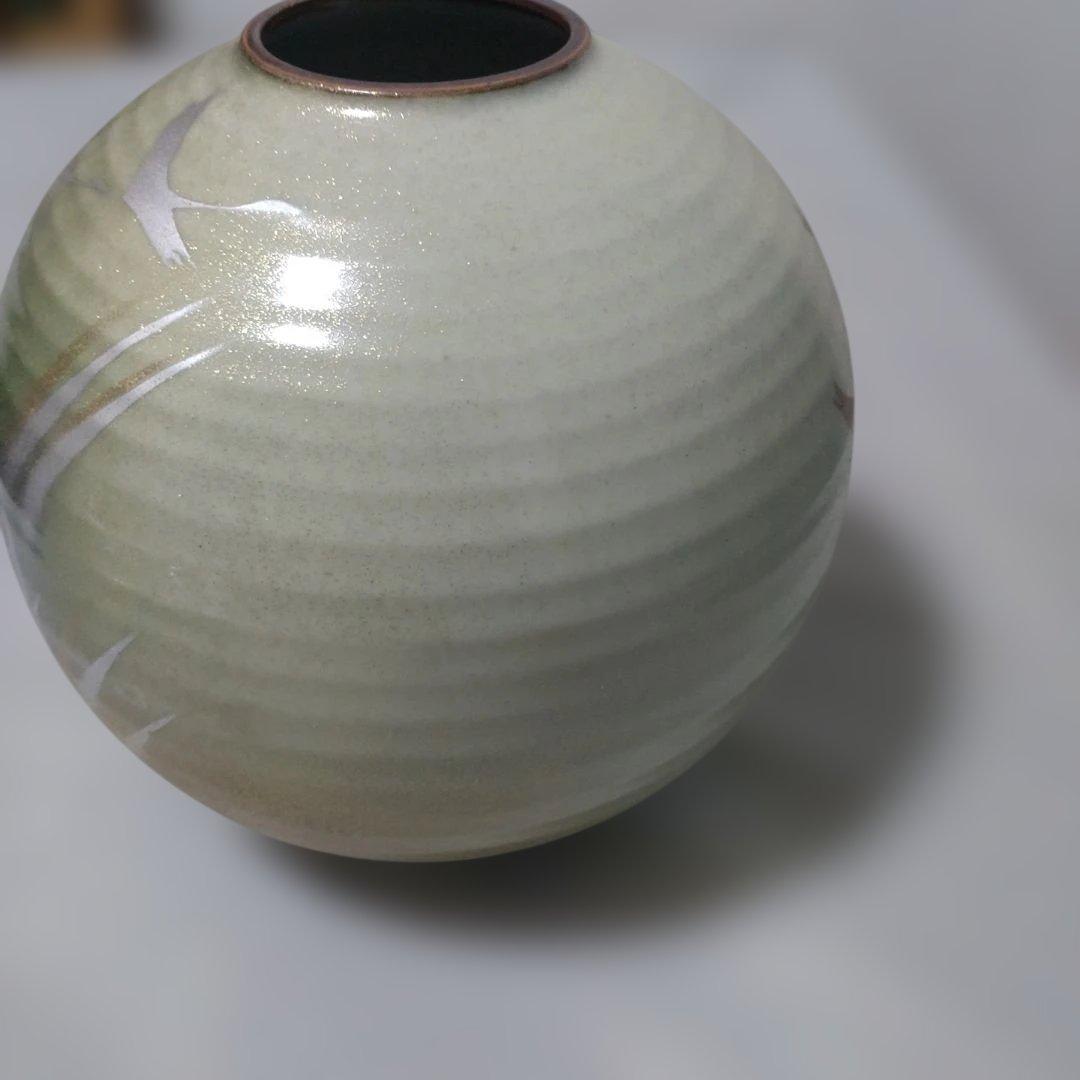 陶器 花瓶 鶴デザイン 直径約18cm