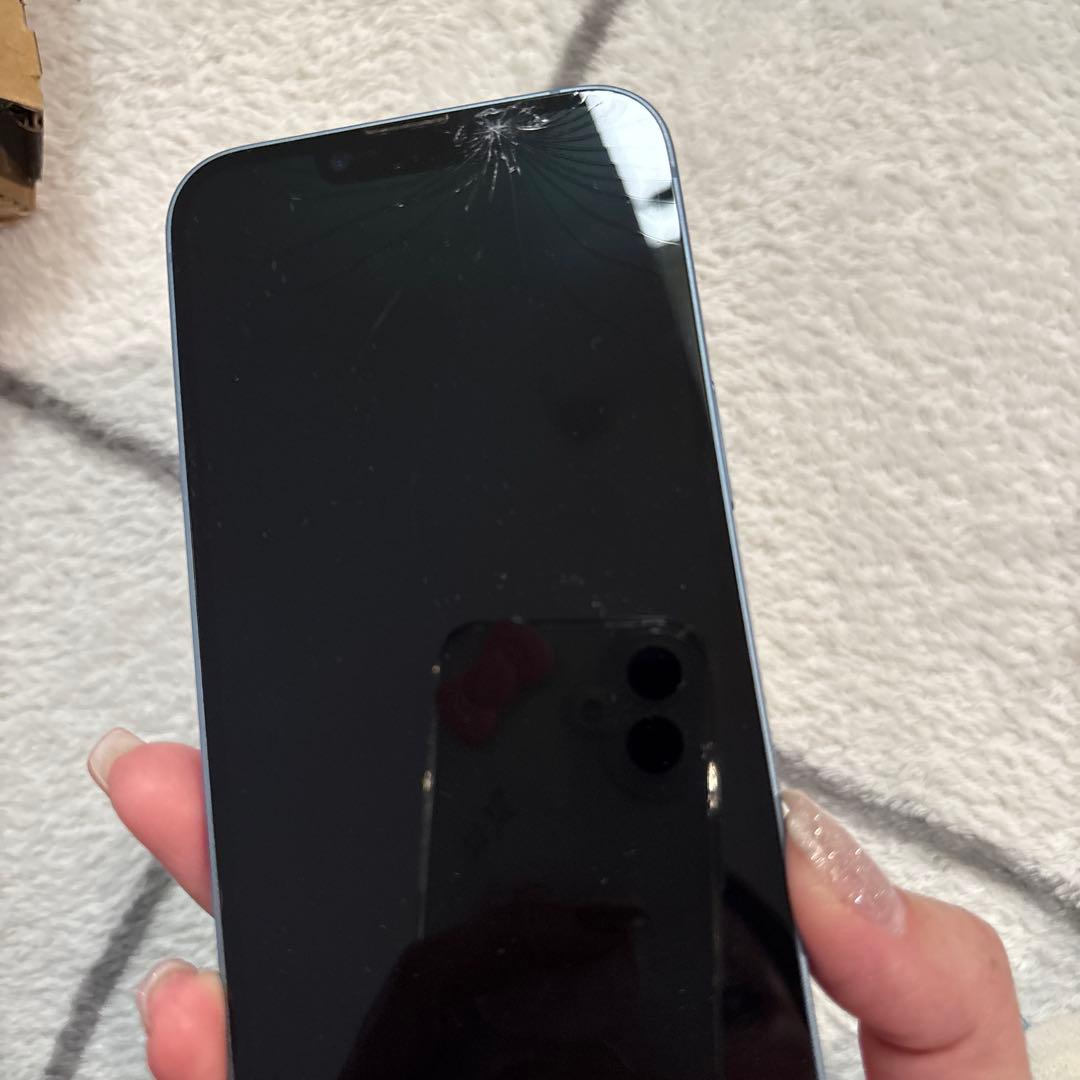 Apple iPhone 14ブルー 本体 画面ひびあり