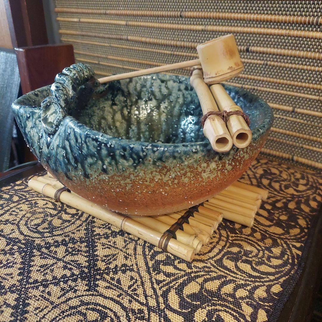 信楽焼き⭐しがらき⭐変形手縄付⭐竹杓セット⭐新品未使用⭐インテリア