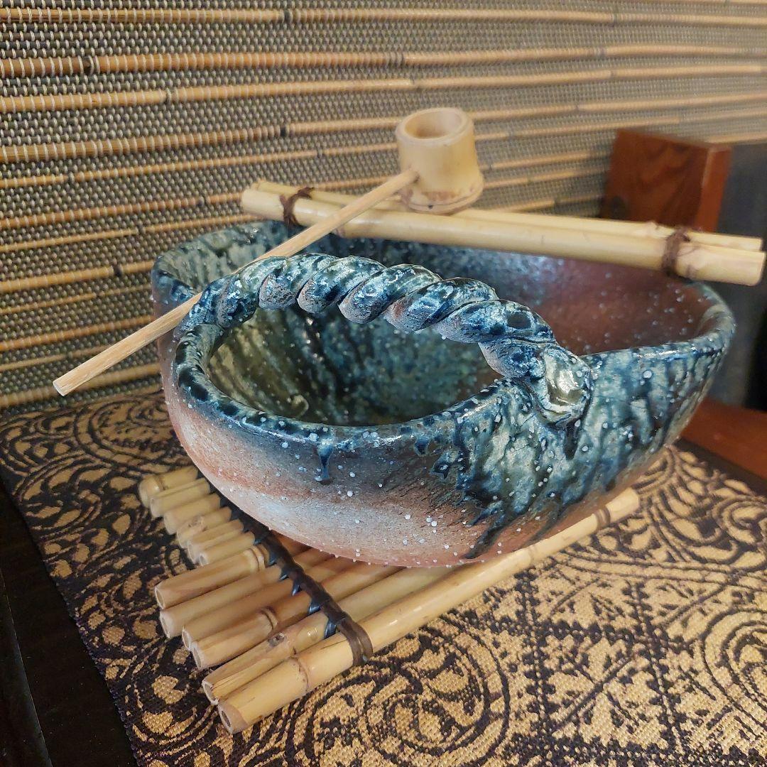 信楽焼き⭐しがらき⭐変形手縄付⭐竹杓セット⭐新品未使用⭐インテリア