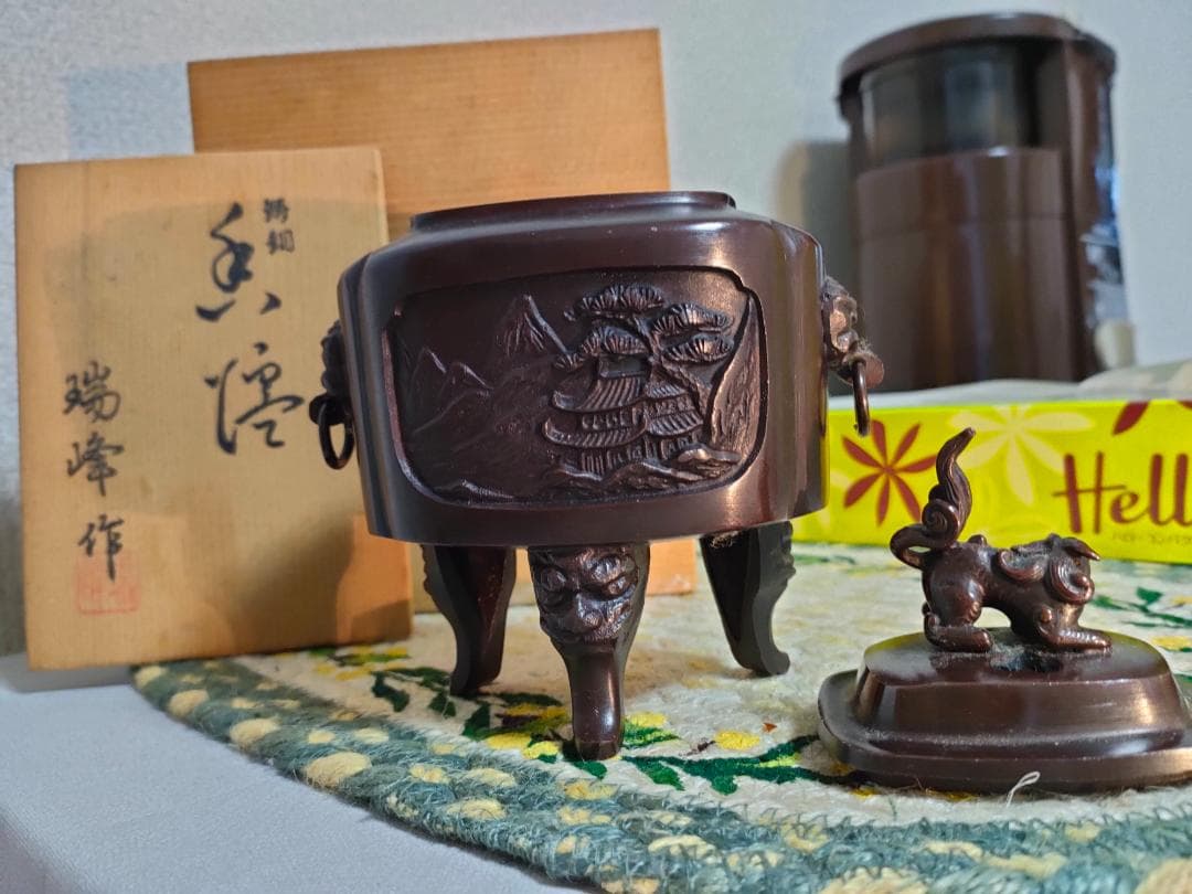 銅製  獅子  香炉