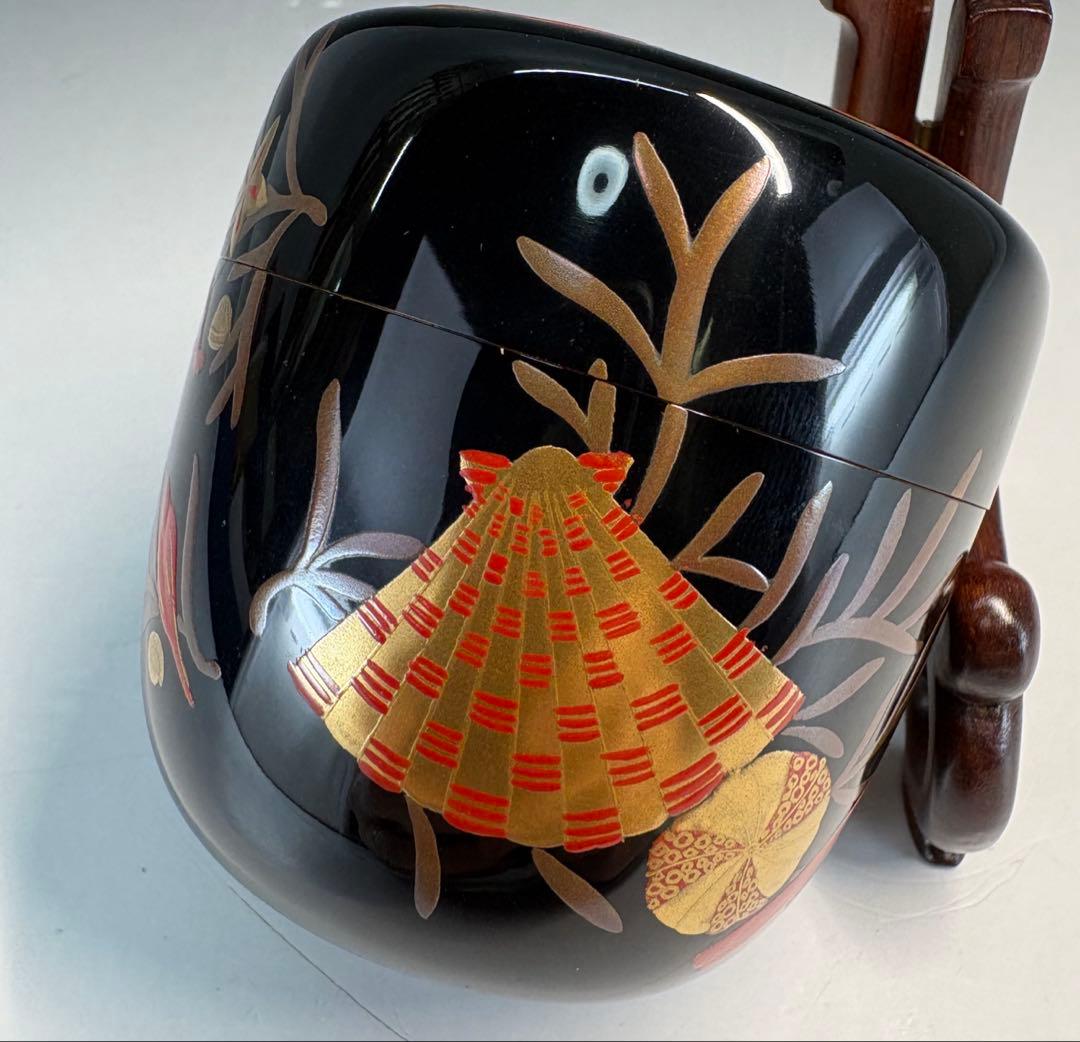 【中古品】茶道具　中村宗悦造　而妙斎好写海松貝蒔絵　大棗