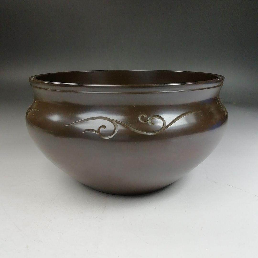 Ｗ３２６　建水　『唐銅　唐草彫』『般若勘渓 造』　共箱　茶道具