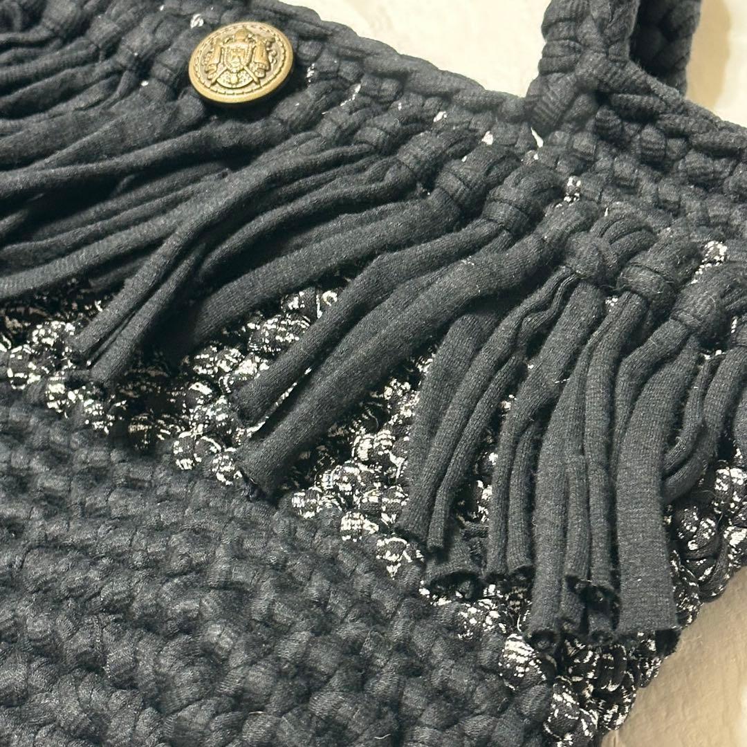 スパゲッティフリンジバッグ　ハンドメイド　黒