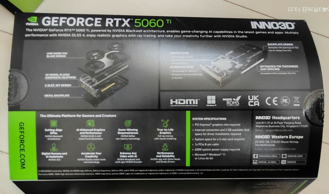 動作確認のみ 新同品グラボ GEFORCE RTX 5060 Ti 8GB