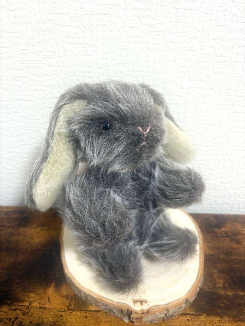 寄り添ううさぎ チャコールグレー たれ耳うさぎ ハンドメイドぬいぐるみ 一点もの