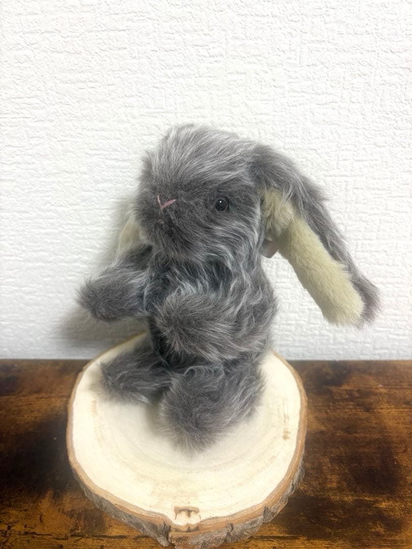 寄り添ううさぎ チャコールグレー たれ耳うさぎ ハンドメイドぬいぐるみ 一点もの