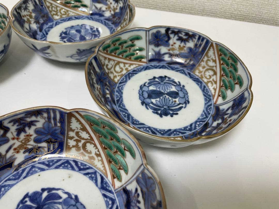 【現状品】成化年製 古伊万里 金彩 菓子器 皿 アンティーク 時代物 5客