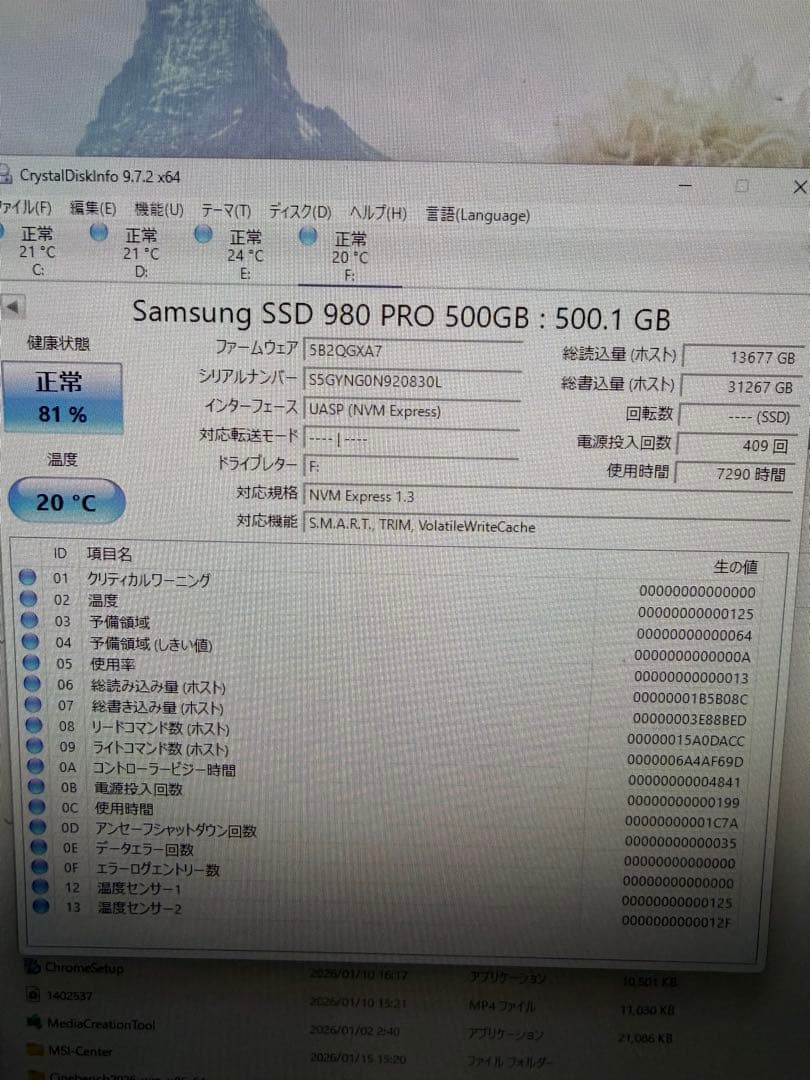 内蔵型SSD samsung 980pro 500GB