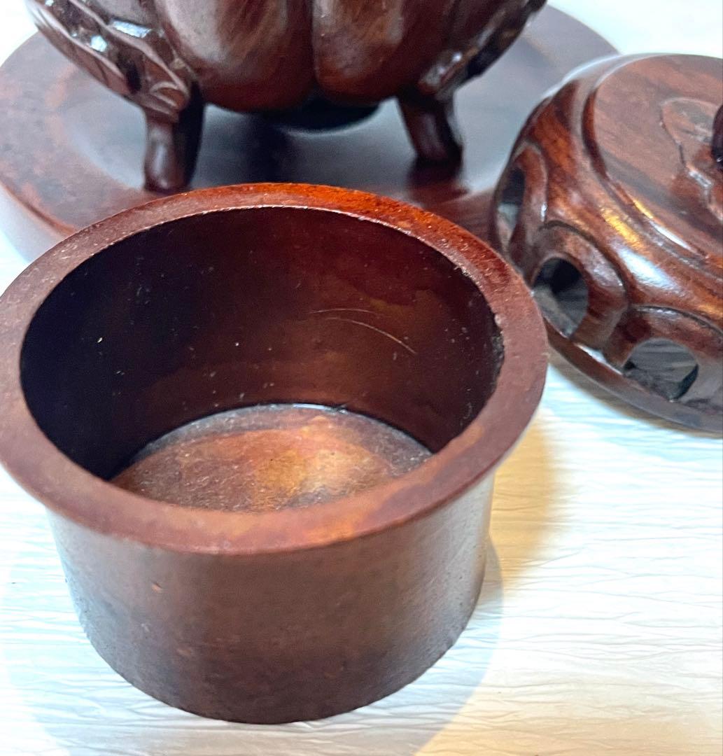 唐木　紫檀？カボチャ型香炉 台付　315