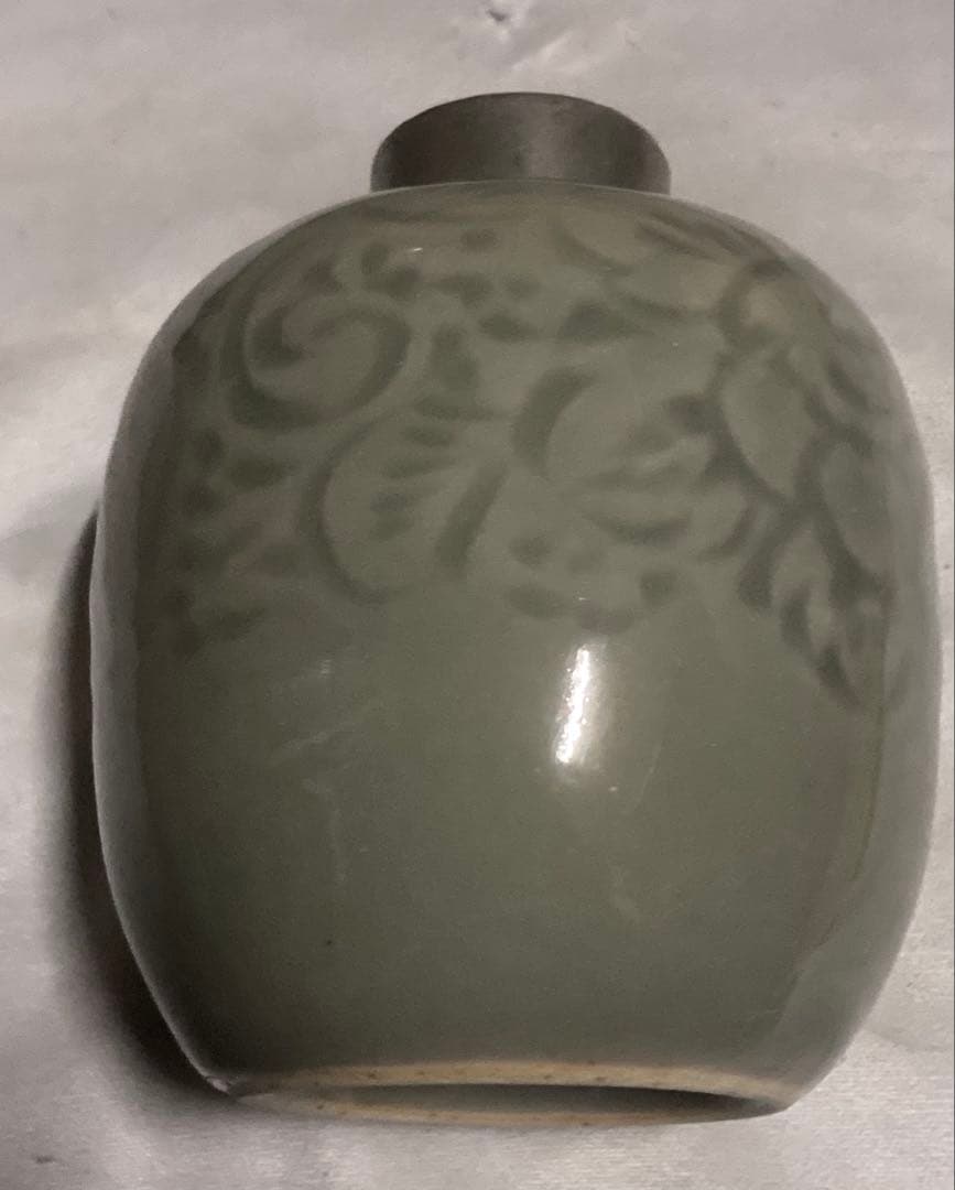 青磁 茶筒 茶葉入れ 錫蓋？ 茶入 詳細不明
