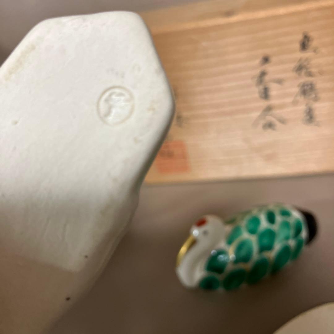 平安 春景　香合　色絵　鶴亀　京焼 清水焼 茶道具　縁起物