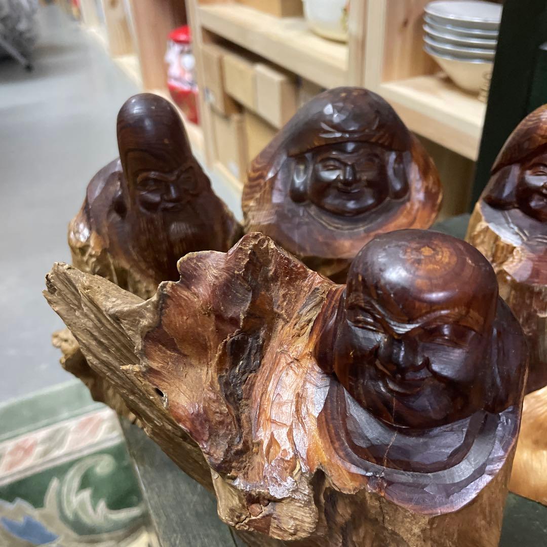 木の風合いを活かした木製彫刻七福神 縁起物　願掛け　日本美術　日本工芸品