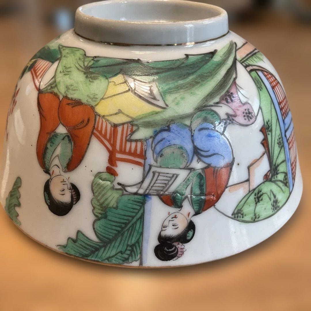 中国民国時代の美人絵柄の茶碗