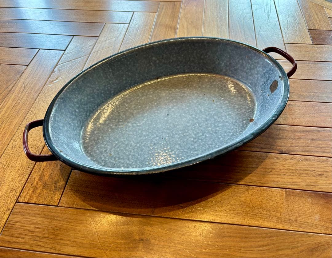 とし　ショコラカラーのホーロー 大きなパエリアパン 全長43cm