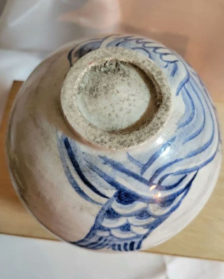 李朝（朝鮮王朝）時代の白磁に染付　陶器壺