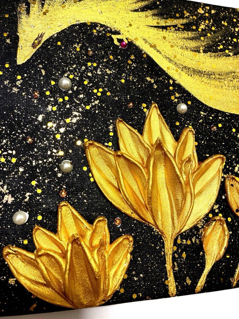 開運絵画　龍神様　金龍　蓮の花　金運　財運　金箔　運気上昇　開運