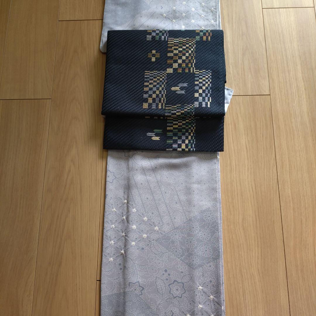 【お値下げ】グレー地　正絹　小紋　袷