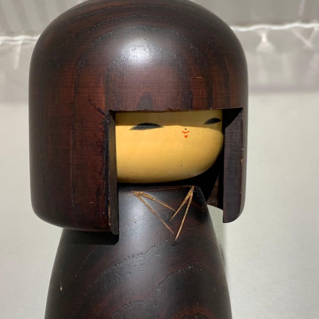 大型 卯三郎こけし 創作こけし 穀物柄 ダークブラウン　32.5cm 麦柄
