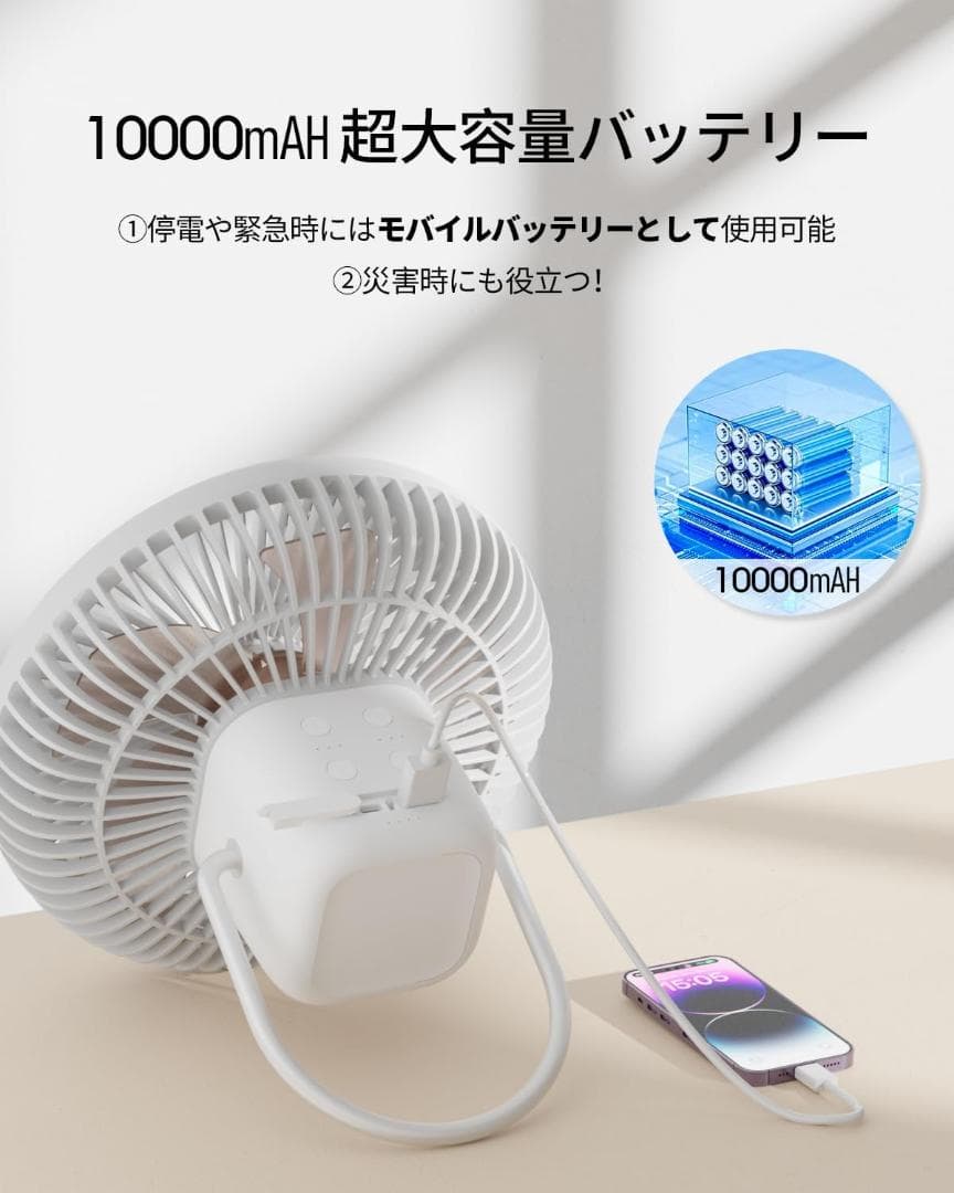 キャンプ 扇風機 LEDライト付き 多機能 1台5役 卓上 吊り下げ スタンド式